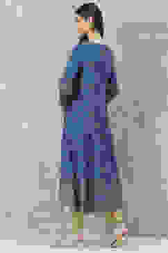 Blue Rayon A-Line Printed Kurta image number 4