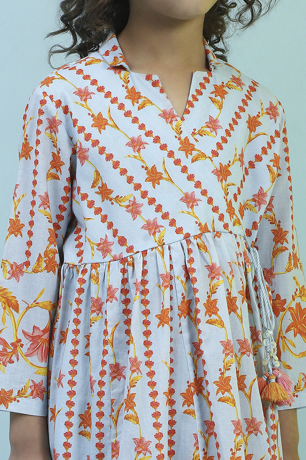 Sky Blue Cotton Floral Gathered Suit Set image number 1