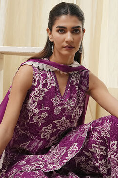 Berry Purple Cotton Floral Peplum Suit Set image number 7