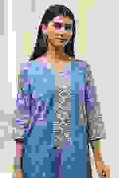 Blue Cotton Printed Straight Kurta image number 1