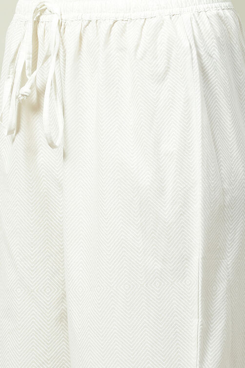 White Cotton Flared Kurta Cropped Palazzo Suit Set image number 3