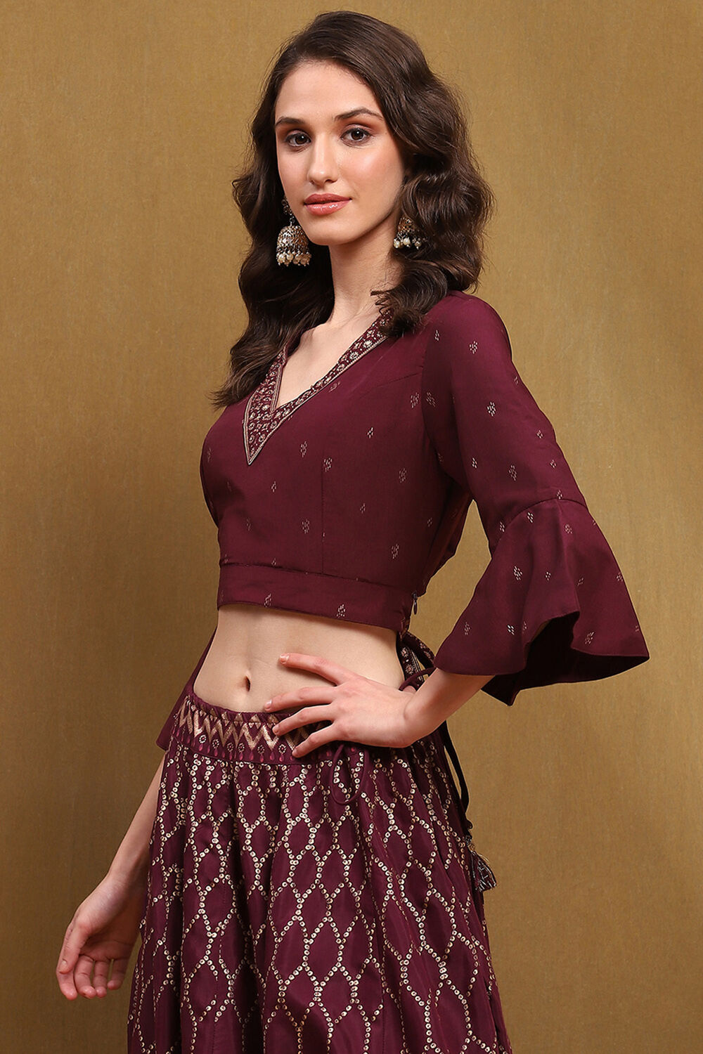 Black Hand-Block Printed Festive Crop Top image number 2