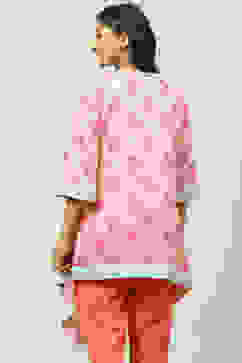 Pink Asymmetric Printed Jacket image number 4