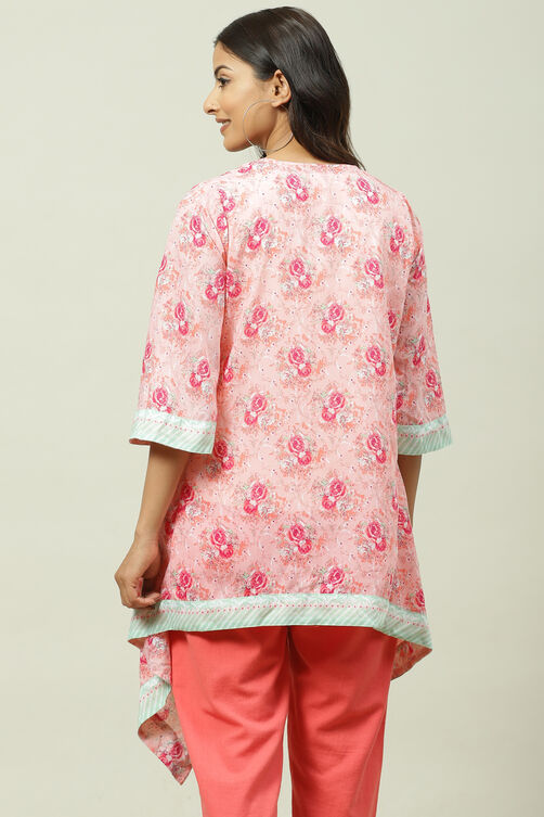 Pink Asymmetric Printed Jacket image number 4