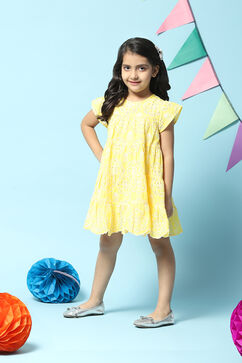 Yellow Cotton Tiered Dress image number 0