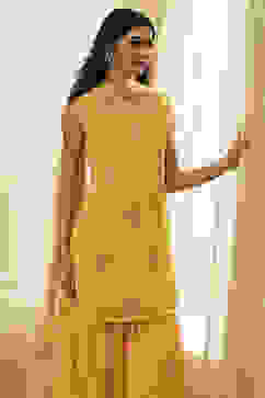 Ochre Yellow Embroidered Straight Suit Set image number 7