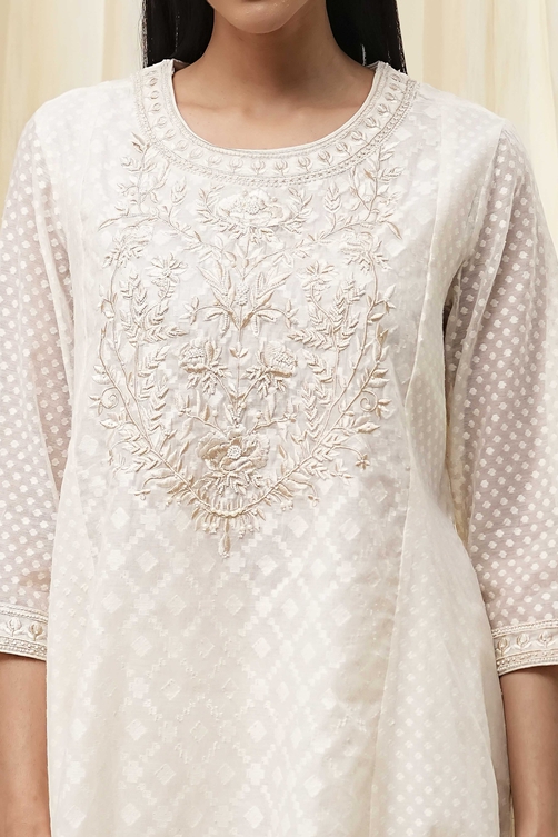 Off-White Embroidered Kalidar Suit Set image number 1