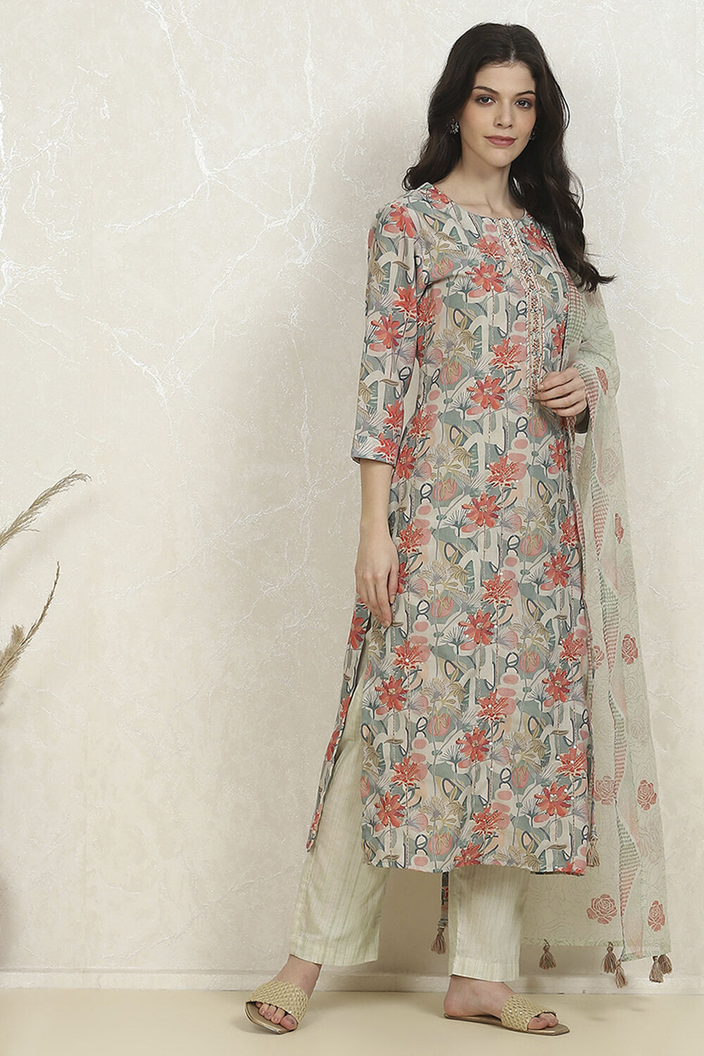 Metallic Cotton Digital Print Unstitched Suit Set image number 6