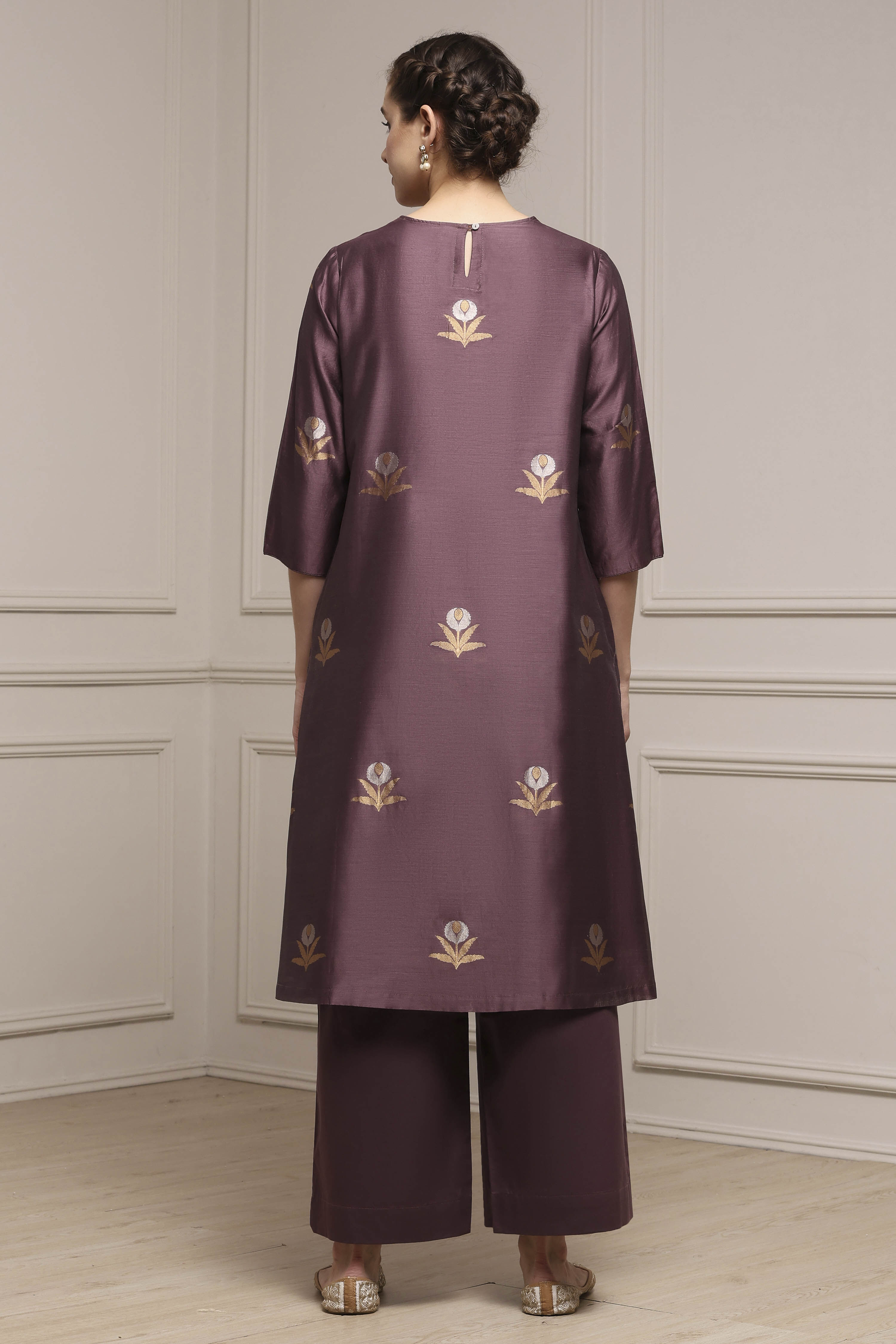 Red Chanderi Printed Straight Suit Set image number 4