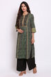 Teal Green A-Line Kalamkari Printed Kurta image number 3