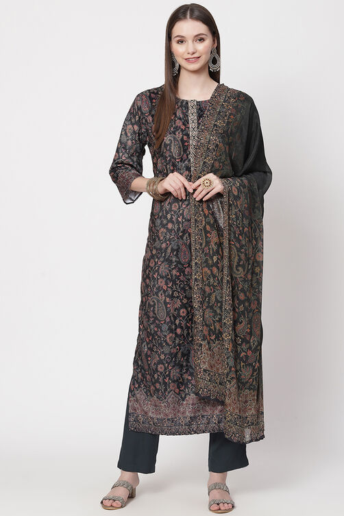 Multicolour Velvet Unstitched Suit Set image number 0