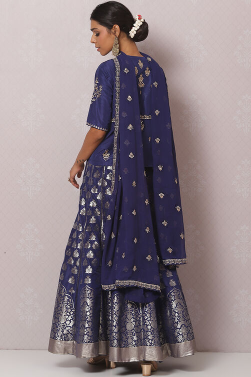 Blue Straight Art Silk Lehenga Set image number 4