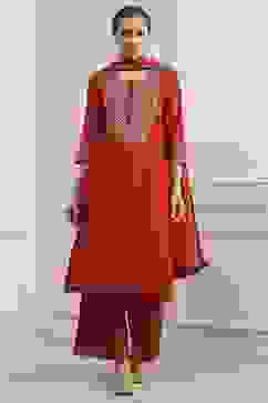 Red Embroidered Art Silk Straight Suit Set image number 6