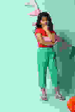 Green Cotton Blend Capris image number 0