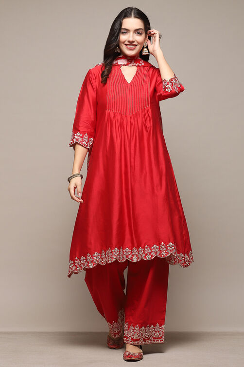 Red Chanderi Straight Kurta Suit Set image number 7