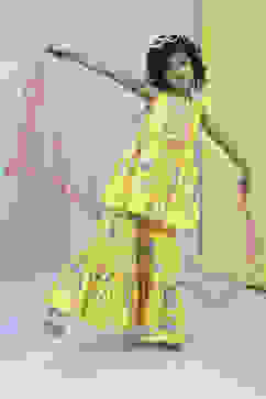 Yellow Cotton Peplum Gathered Suit Set image number 6