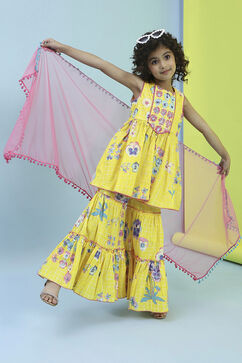 Yellow Cotton Peplum Suit Set image number 6