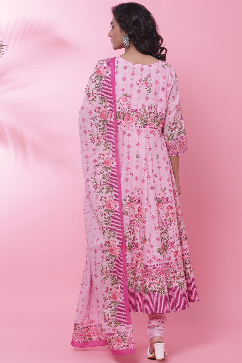 Aqua Blue Cotton Anarkali Kurta Churidar Suit Set image number 4