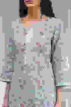 Turquoise Chanderi Handloom Unstitched Suit Set image number 2