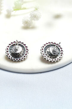 Pink and Green Oxidised Stone-Studded Studs image number 2