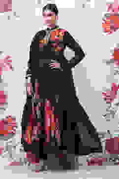 Rohit Bal Black Cotton Silk Anarkali Printed Suit Set image number 5