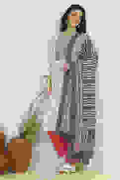 Blue Cotton Printed Embroidered Unstitched Suit Set image number 1