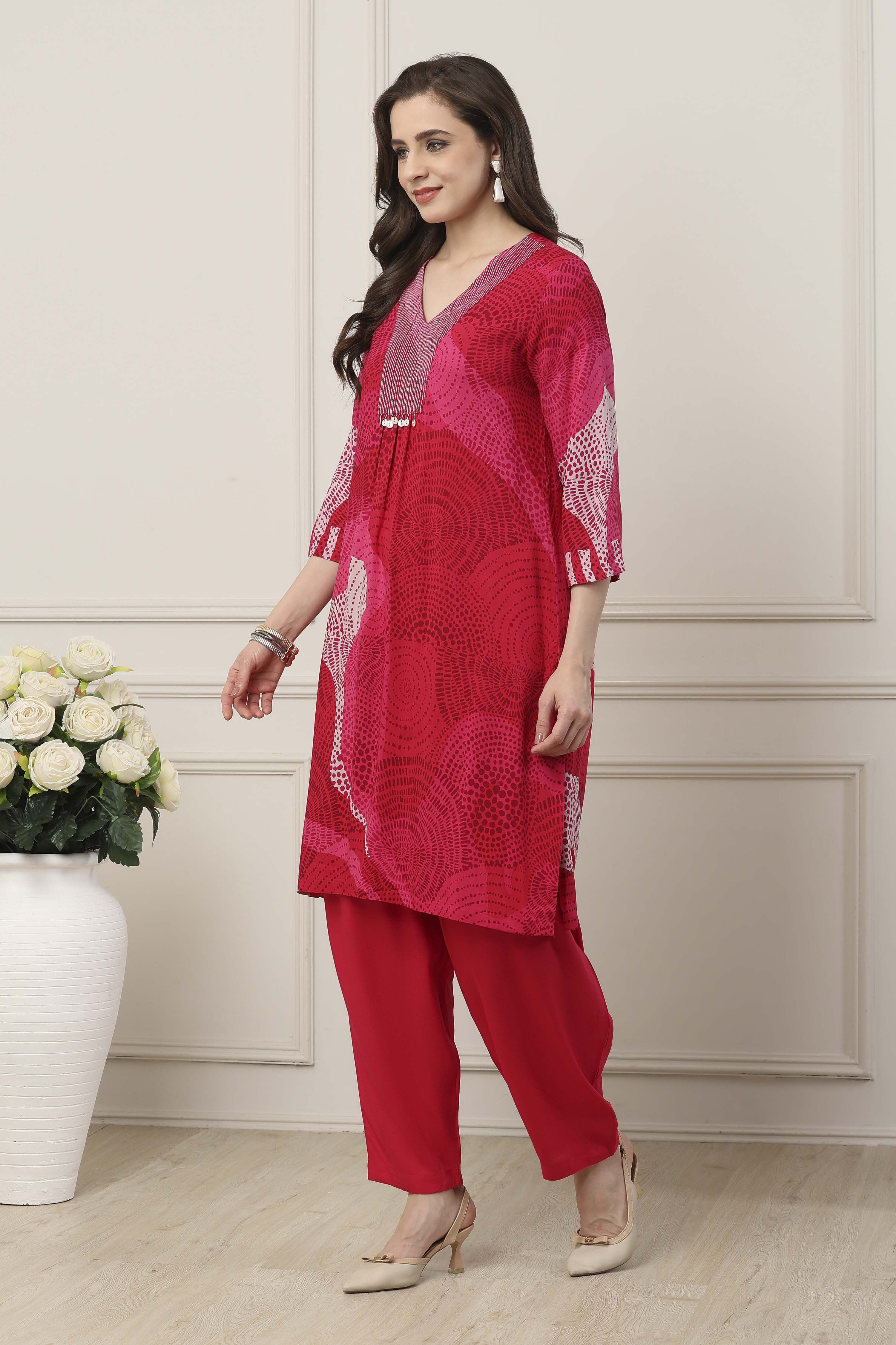 Pink Viscose Rayon Straight Suit Set image number 3