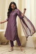 Dark Navy Art Silk Straight Kurta Slim Pants Suit Set image number 7