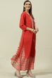 Red Cotton Solid Straight Suit Set image number 6
