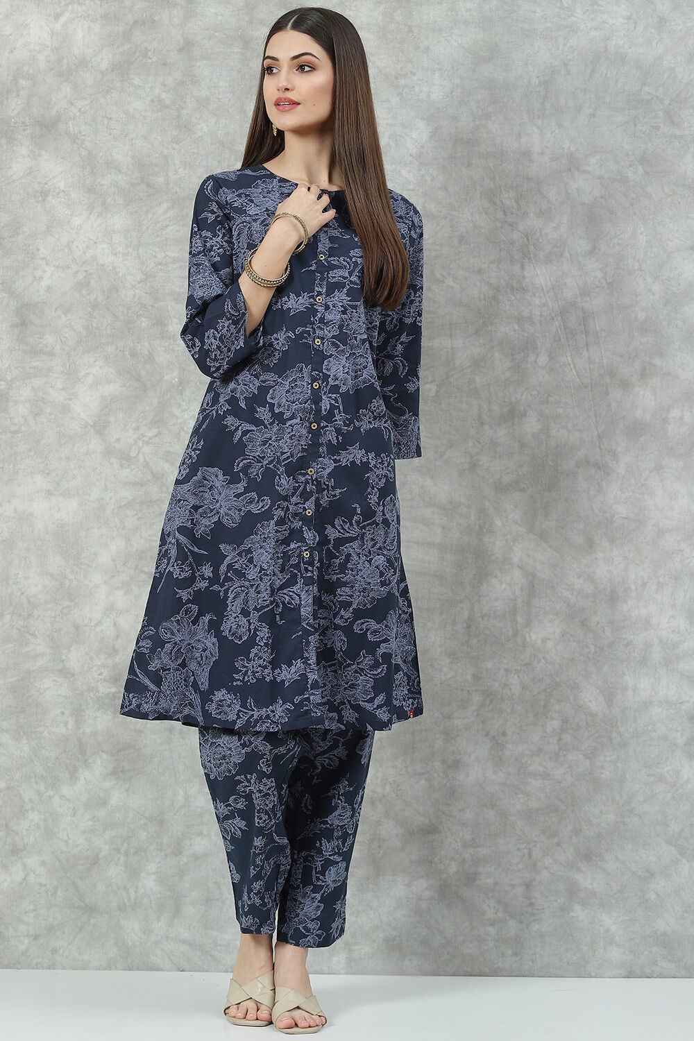 Buy Navy Cotton Co ord Set Kurta Relaxed Pant Suit Set Kurta