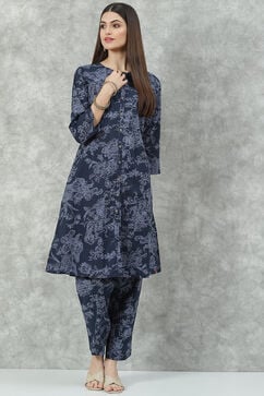 Navy Cotton Co-ord Set Kurta Relaxed Pant Suit Set image number 0