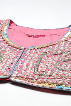 Pink & Blue Cotton Short Top Lehenga Set image number 1