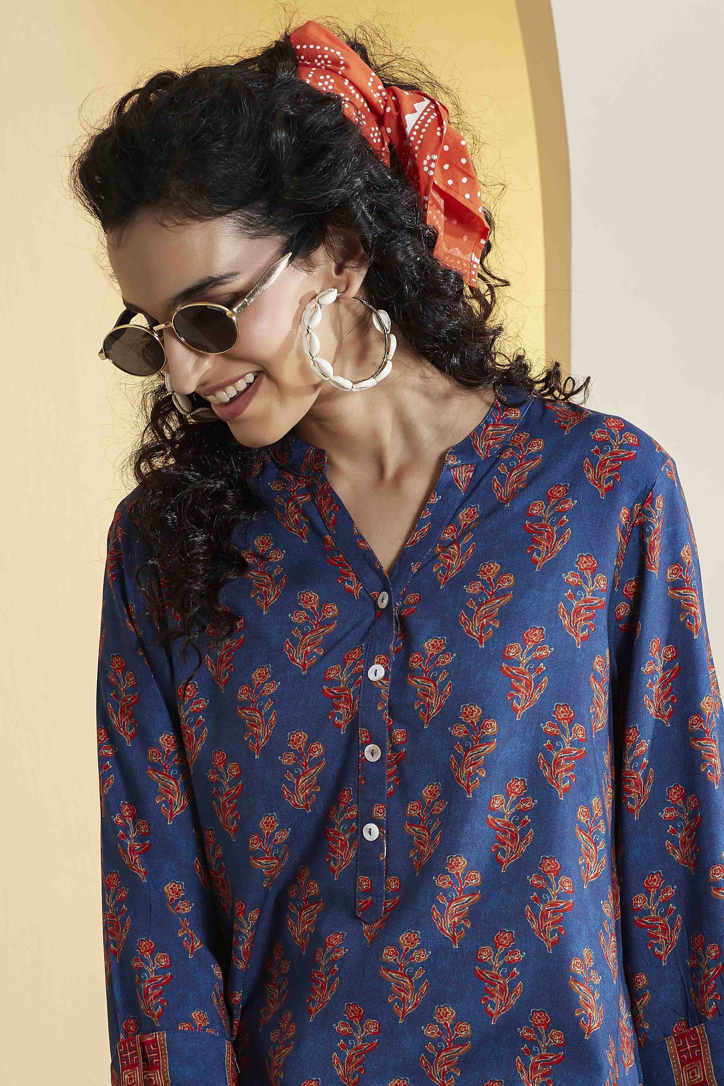 Indigo Viscose Rayon Straight Kurta image number 1