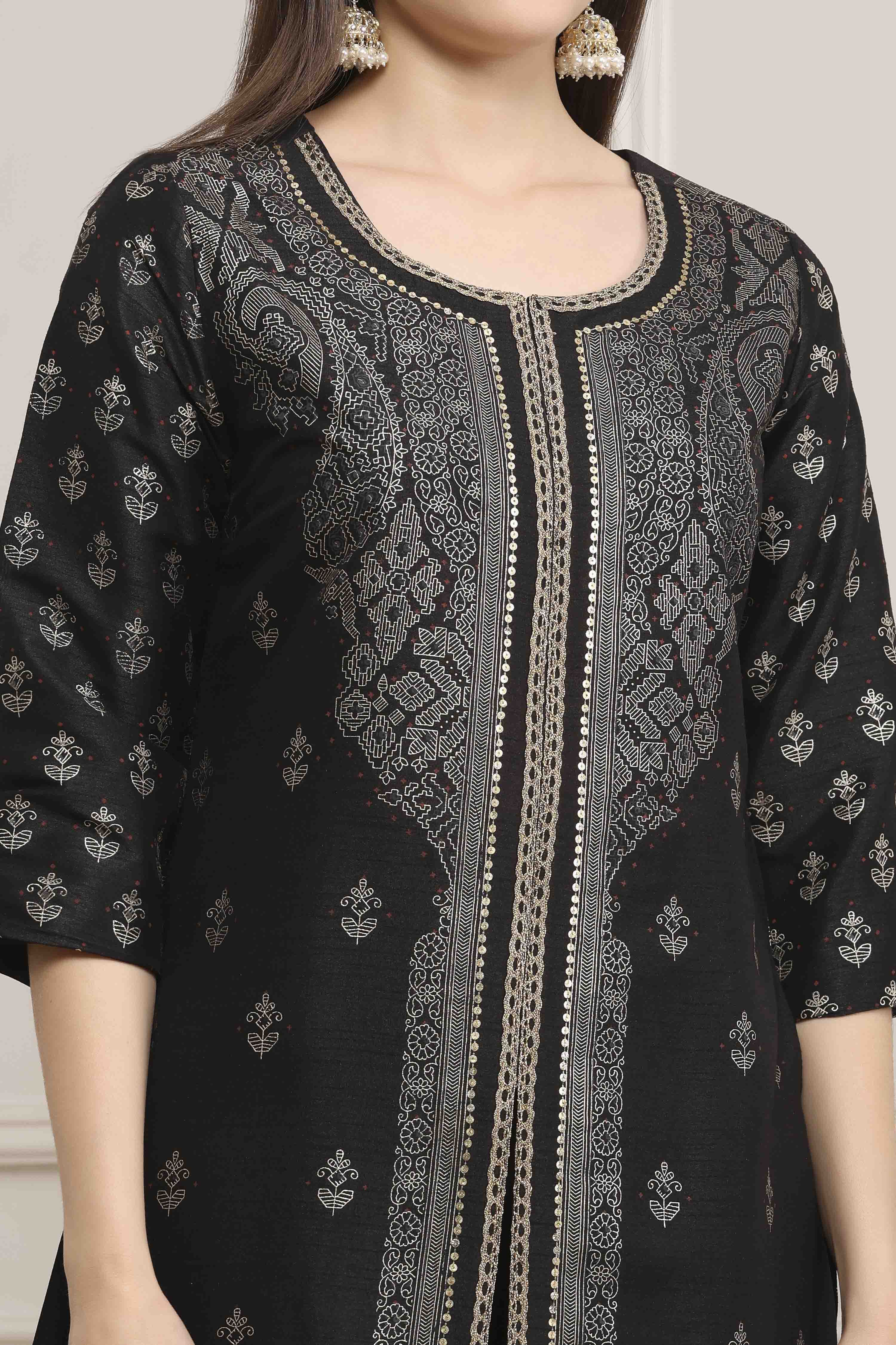 Black Polyester Straight Suit Set image number 1