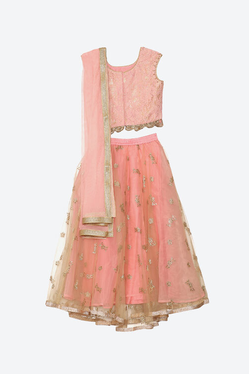 Pink Poly Metallic Cotton Lehenga Set image number 2