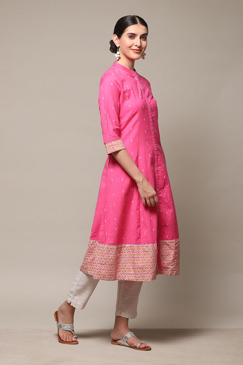 Pink Cotton Blend A-Line Printed Kurta image number 3