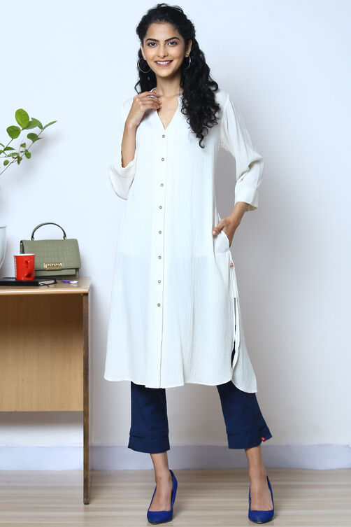 Off White Rayon Solid Kurti image number 0