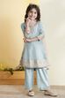 Blue Yarndyed Sequined Kalidar Kurta Set image number 6
