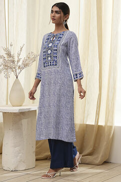 Indigo Printed Straight Kurta image number 2