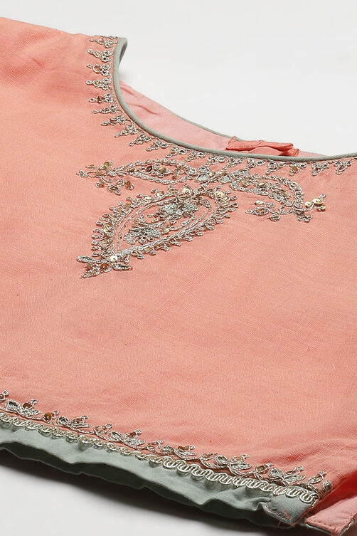 Peach Straight Poly Cotton Girls Lehenga Set image number 1