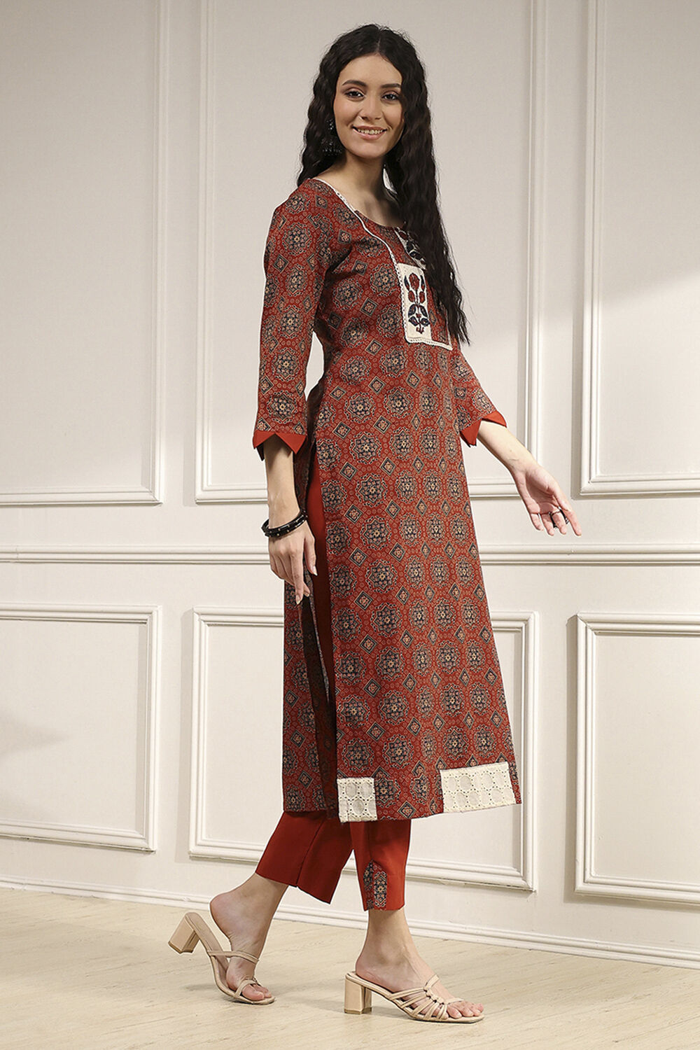 Maroon Cotton Hand Embroidered Unstitched Suit Set image number 5