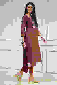 Maroon Cotton Hand Embroidered Unstitched Suit Set image number 5