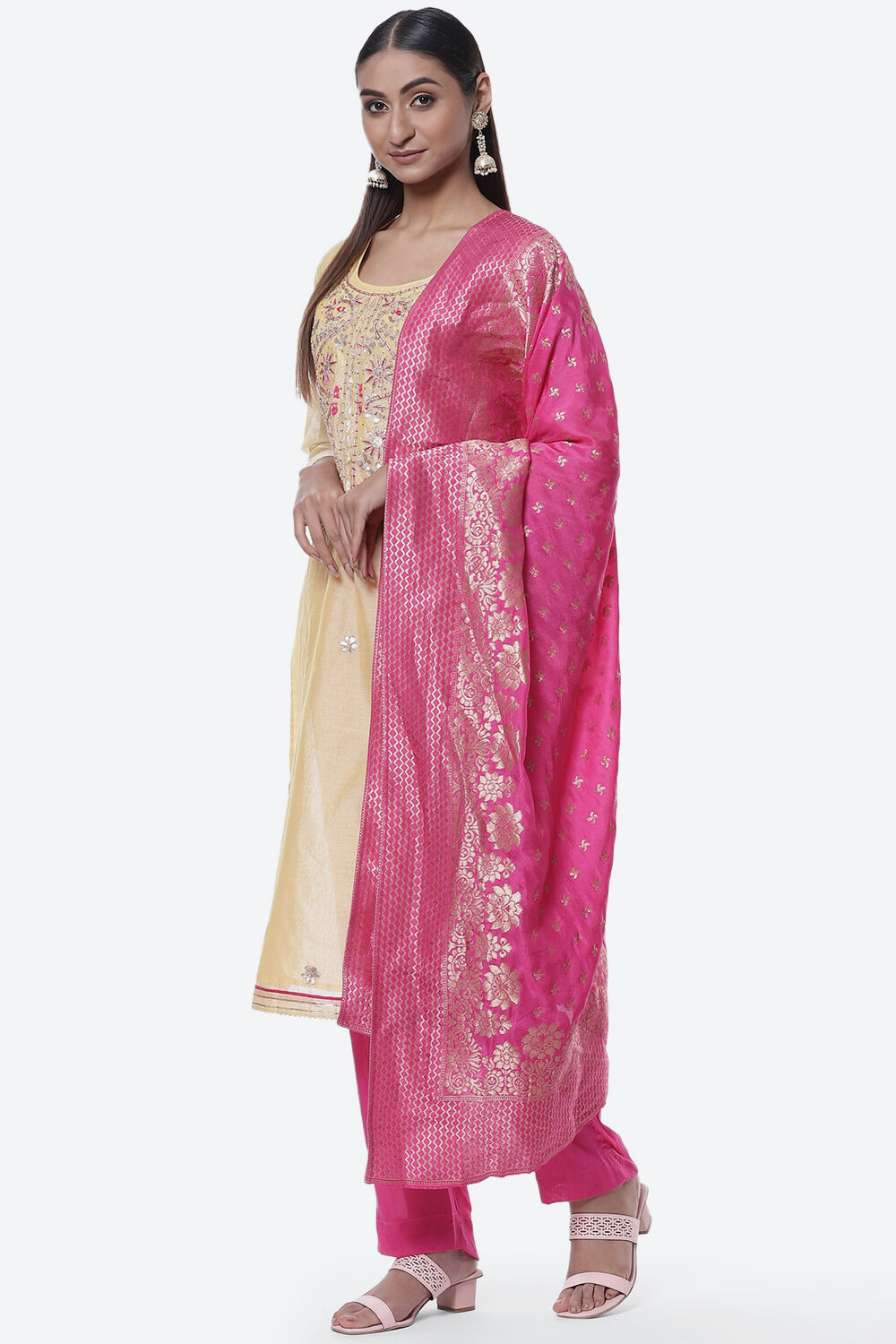 Beige Cotton Blend Hand Embroidered Unstitched Suit Set image number 5