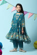 Teal Polyester Flared Printed Kurta Palazzo Suit Set image number 0