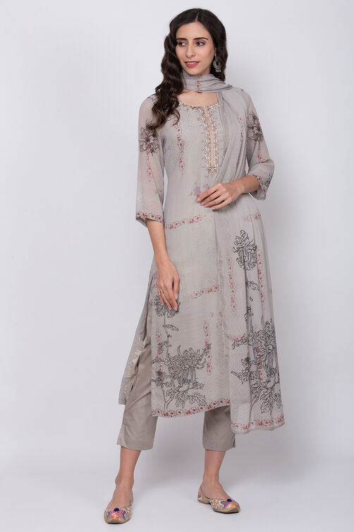 Moss Green Art Silk Straight Kurta Slim Pant Suit Set image number 4