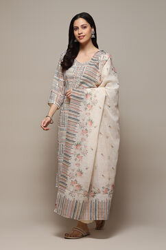 Beige Linen Handloom Unstitched Suit Set image number 6