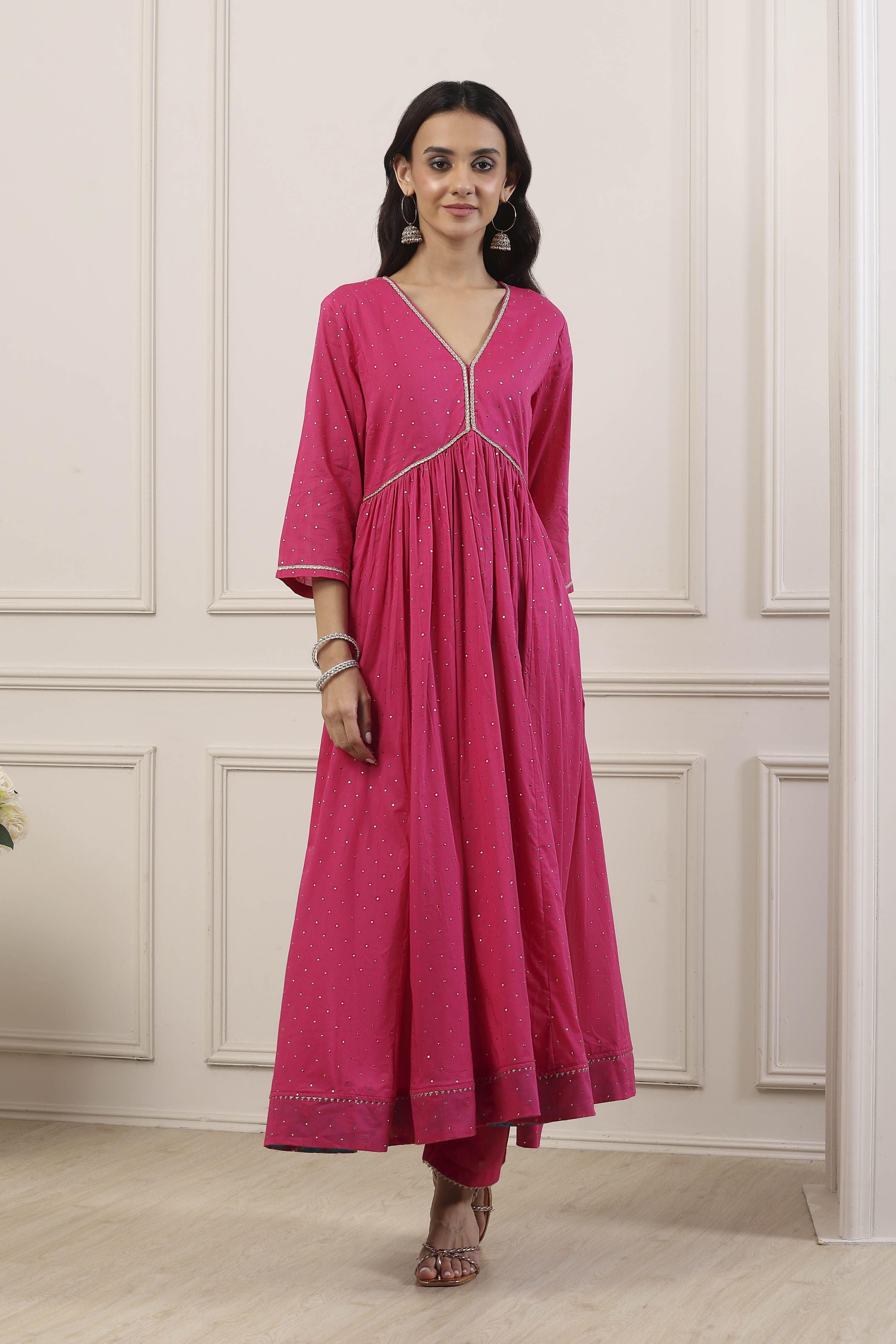 Pink Cotton Anarkali Suit Set image number 6