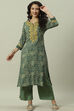 Green Rayon Straight Printed Kurta