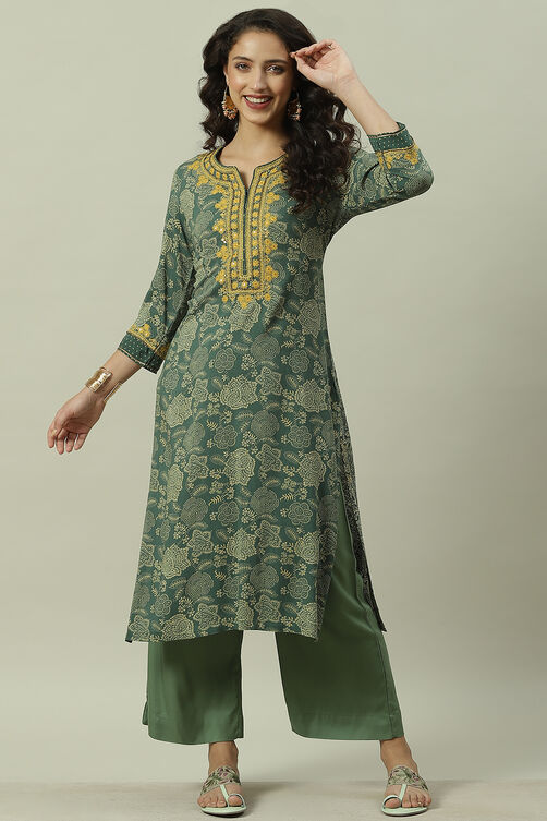 Buy Green Rayon Straight Printed Kurta () for INR1799.40 | Biba India