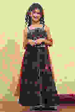 Black Polyester Printed Kalidar Lehenga Set image number 6